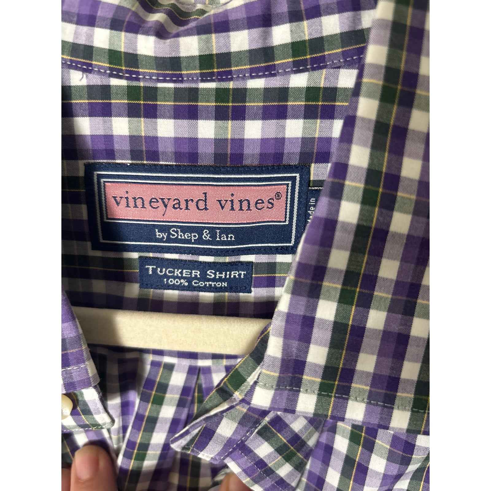 Men's Vineyard Vines Purple Green and White Plaid Tucker Shirt Sz Mq