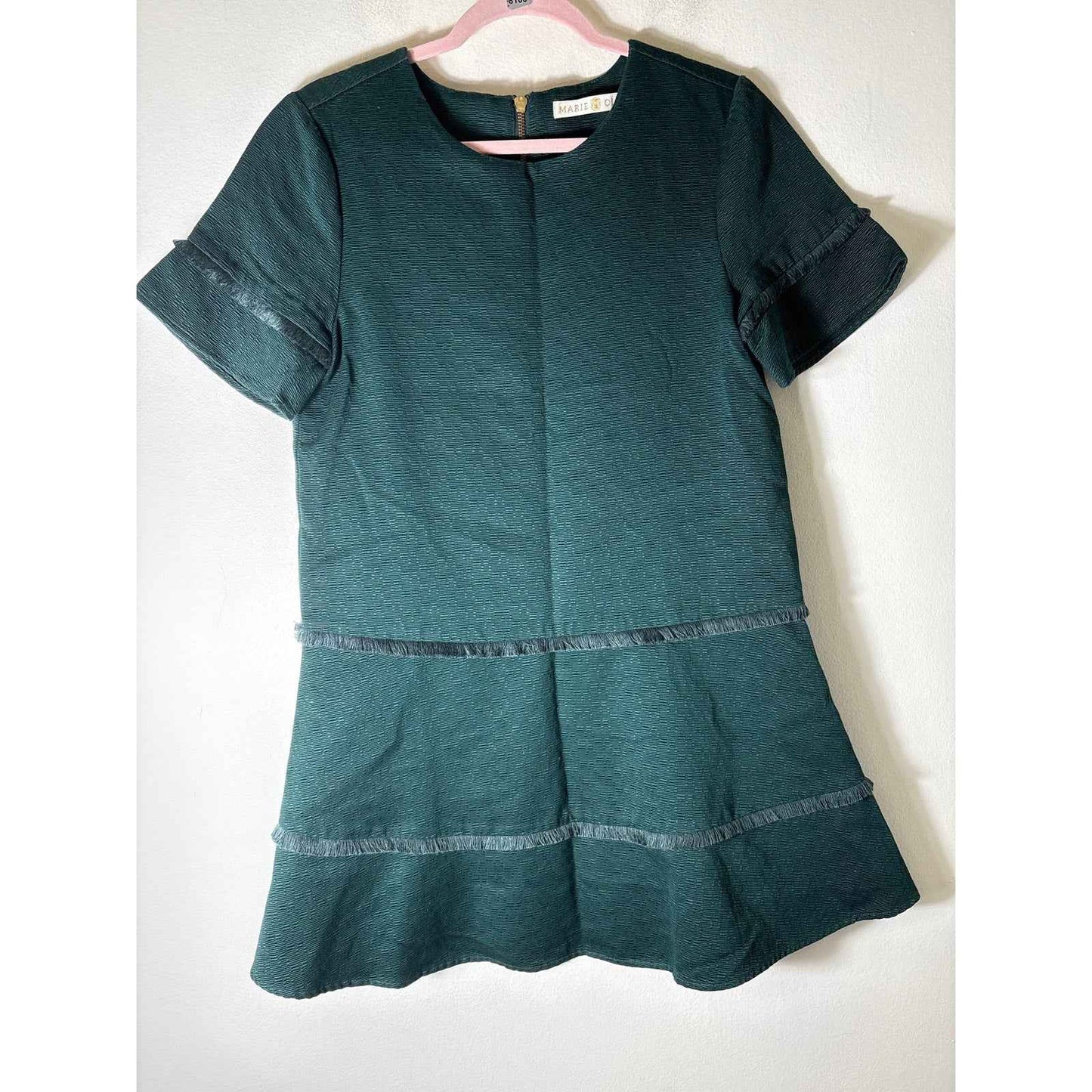 Marie Oliver Hunter Green Fringed Mini Dress Sz 8