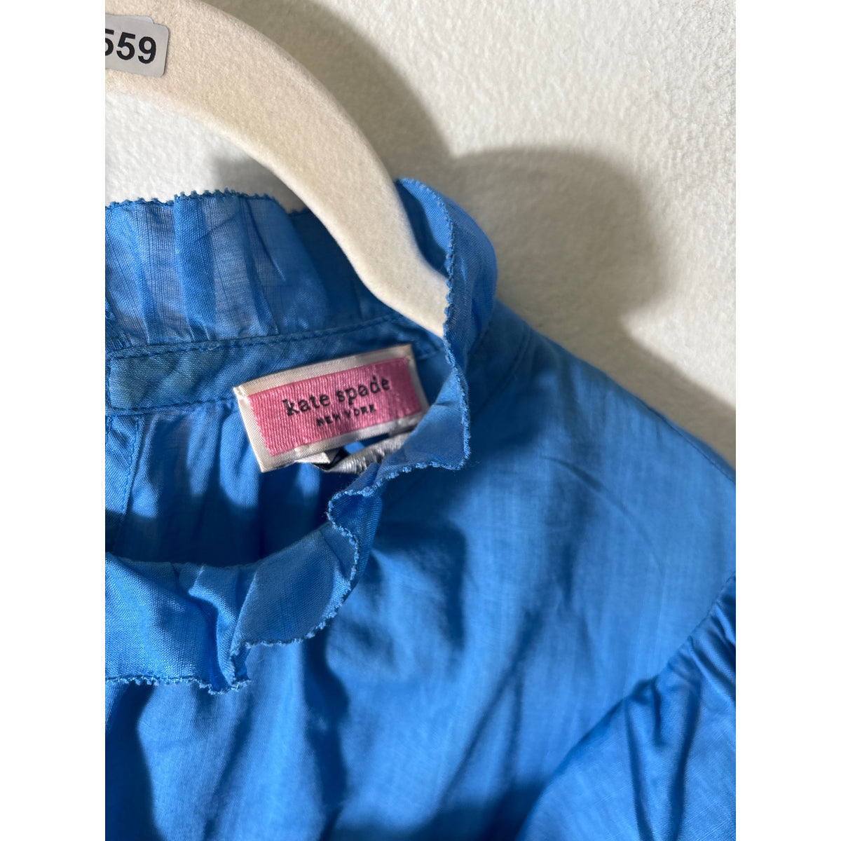 Kate Spade Cobalt Blue Flutter Sleeve Cotton Shirt Sz L