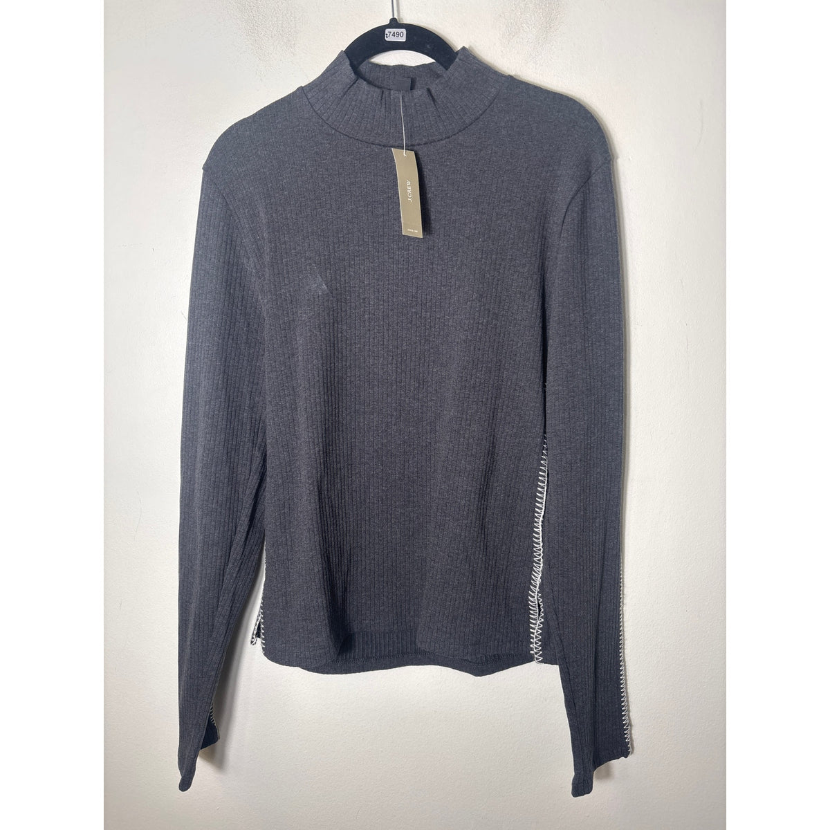 NWT J. Crew Charcoal Gray Ribbed Long Sleeve Sz L