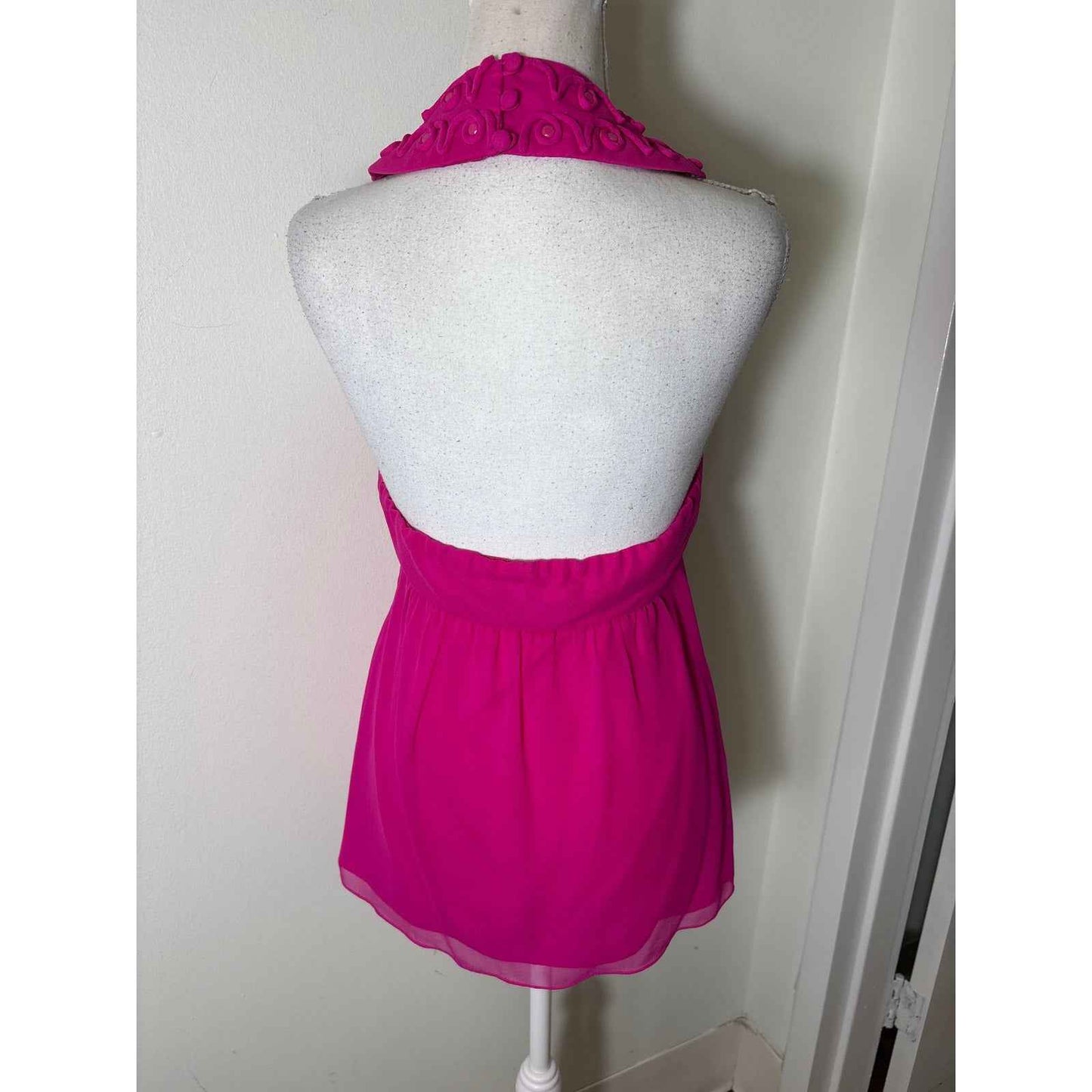 Tibi Hot Pink Silk Halter Backless Special Occasion Top Sz 4