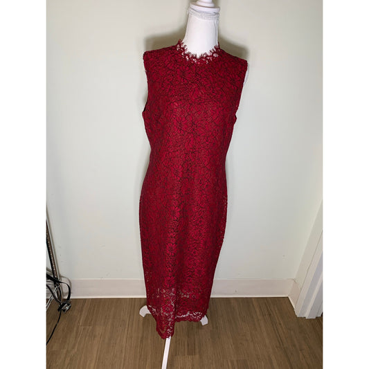 Shoshanna Red Sleeveless Floral Lace Maxi Dress Sz 10