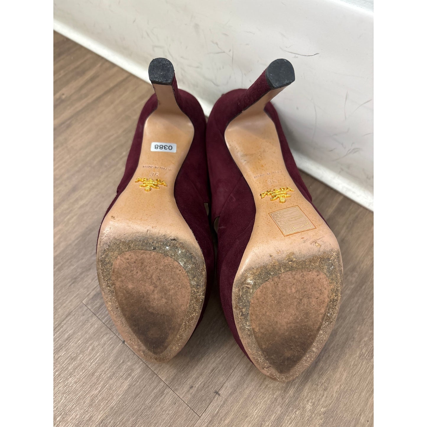 Prada Deep Purple Suede Peep Toe Platform Heel Sz 36