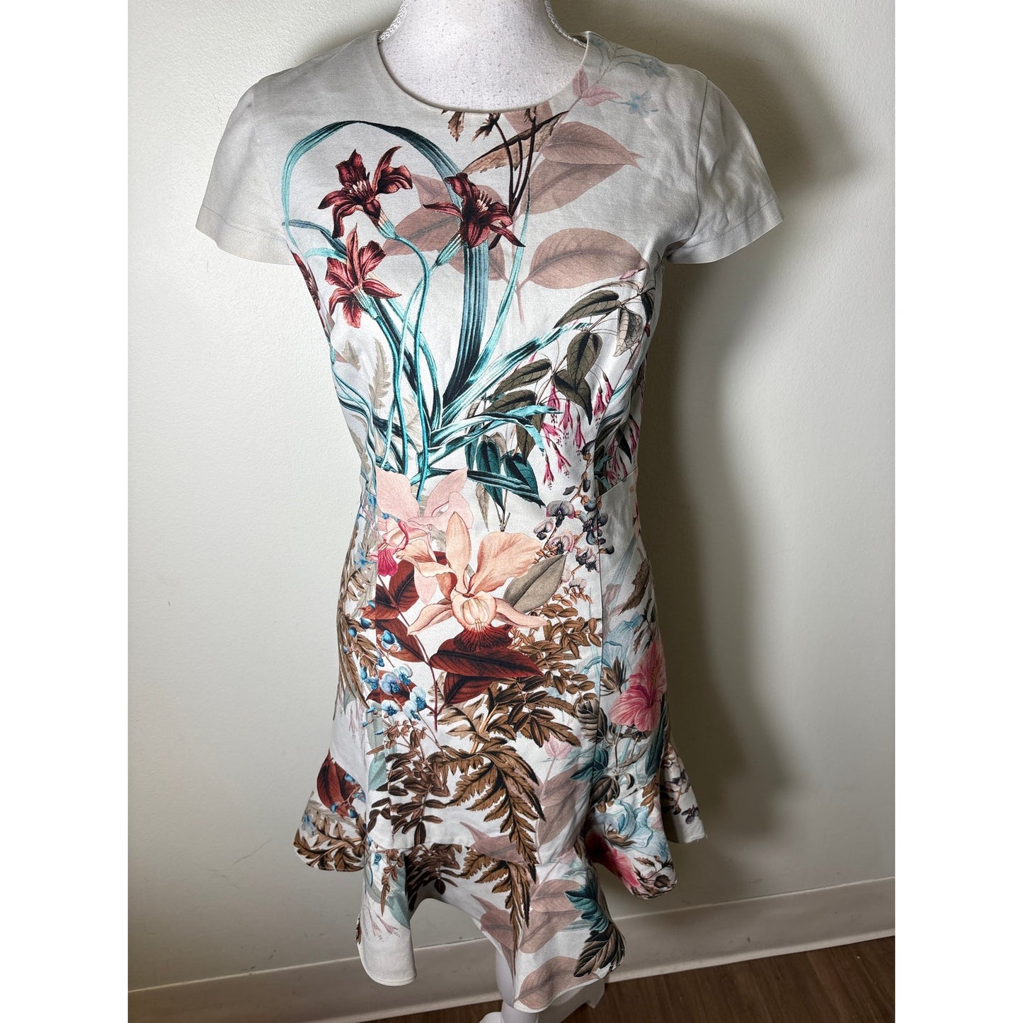 Amanda Uprichard Light Blue Floral Cap Sleeve Midi Dress Sz S