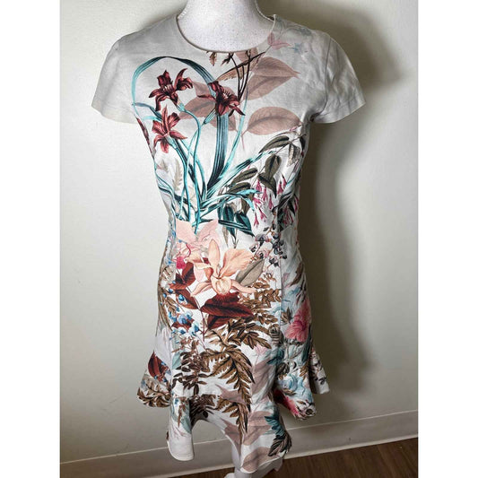 Amanda Uprichard Light Blue Floral Cap Sleeve Midi Dress Sz S