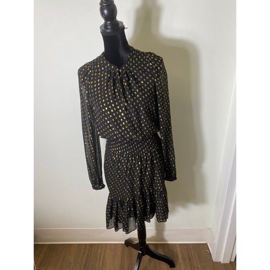ALC Black Gold Chiffon Dress Sz 6
