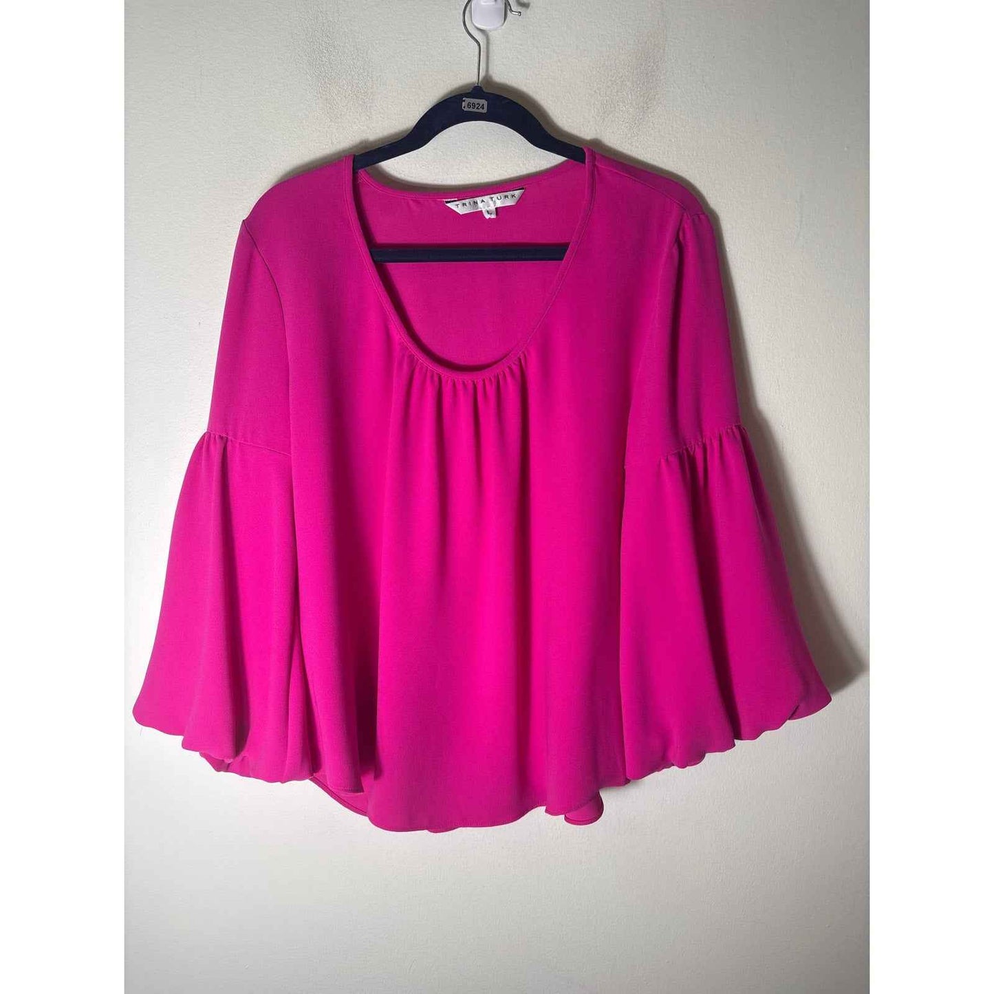 Trina Turk Hot Pink Long Bubble Sleeve Top Sz L