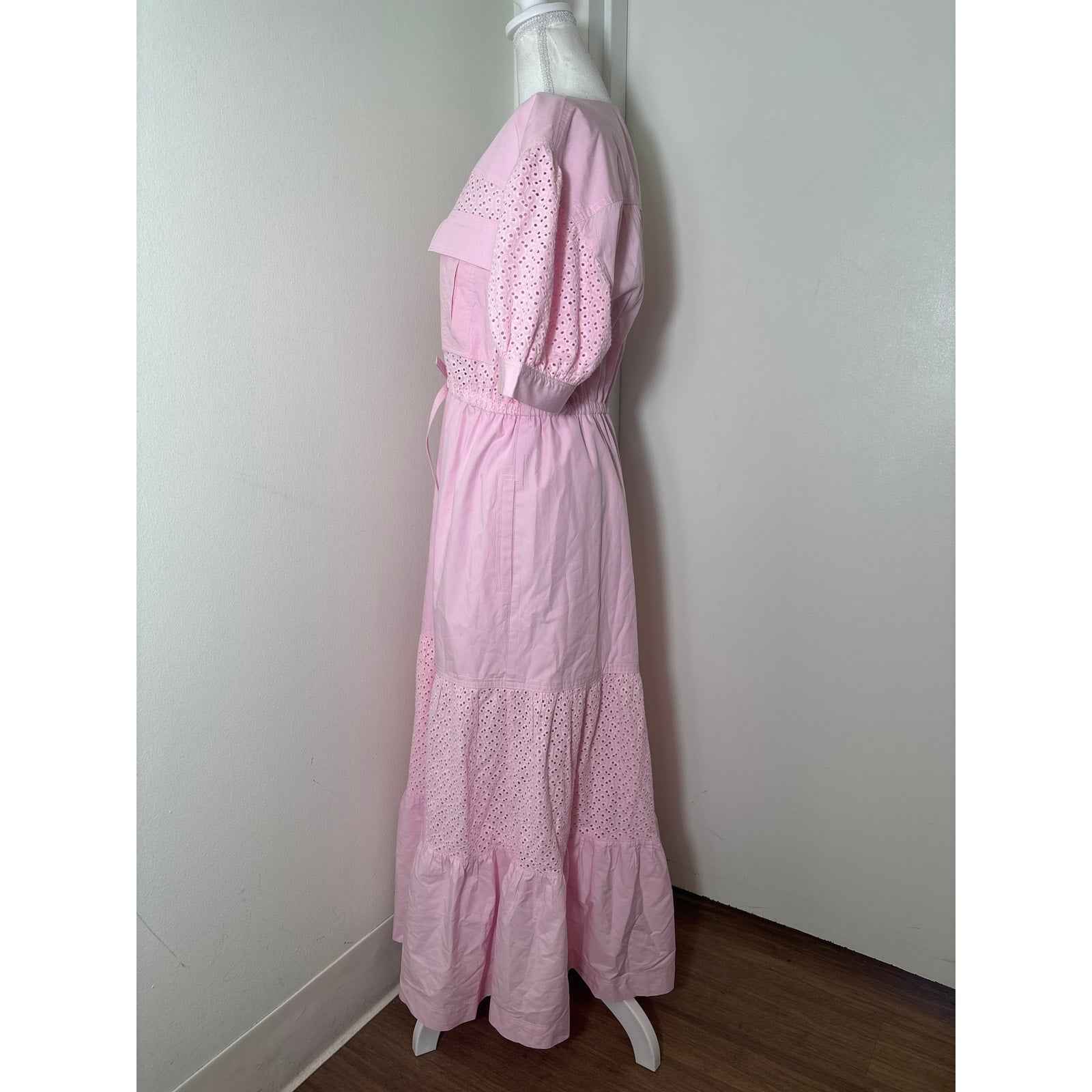 Derek Lam IO Crosby Pink Short Sleeve Eyelet Cotton Maxi Dress Sz 10