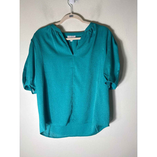 Current Air Teal Green Half Puff Sleeve V-Neck Shirt Sz M