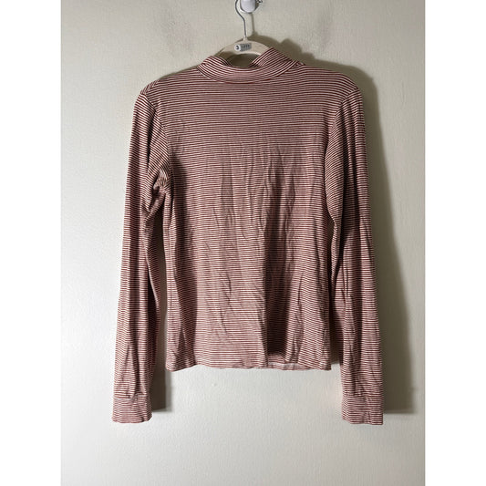 Emerson Fry Rust and White Stripe Turtleneck Long Sleeve Tee Sz S