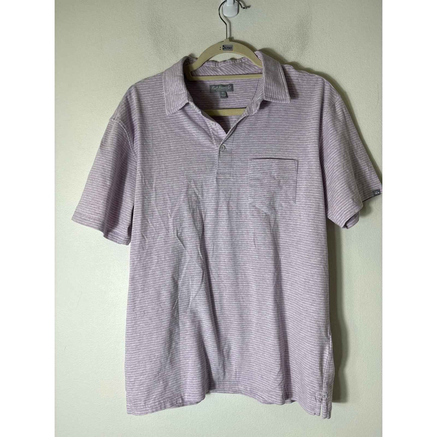 Mens Fish Hippie Co. Lavender White Stripe Short Sleeve Golf Shirt sz M