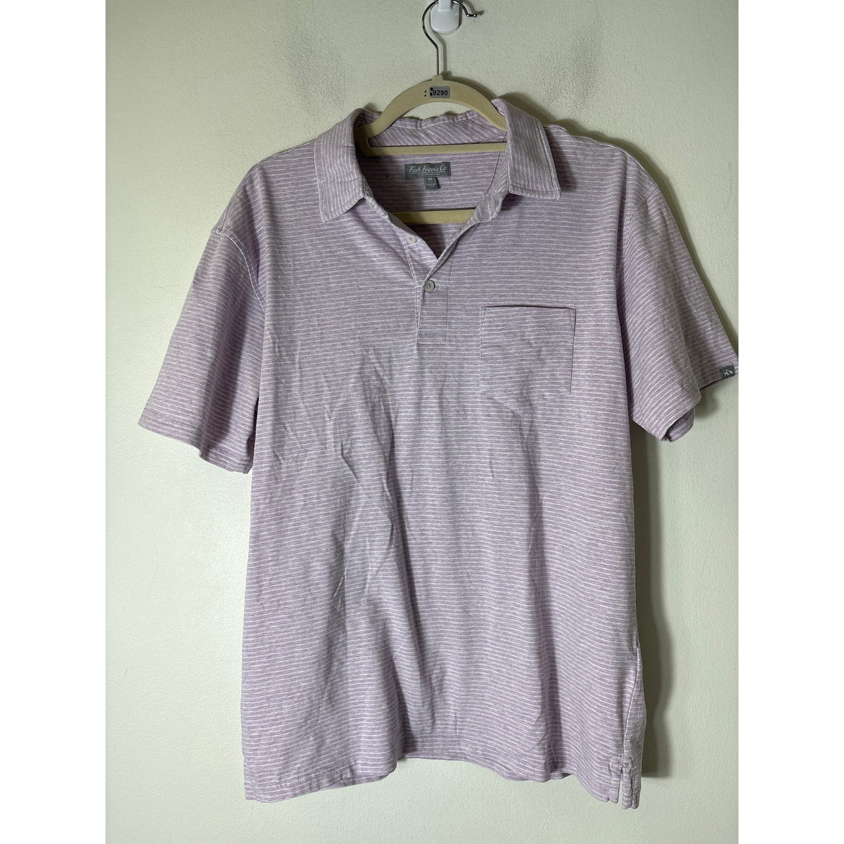 Mens Fish Hippie Co. Lavender White Stripe Short Sleeve Golf Shirt sz M