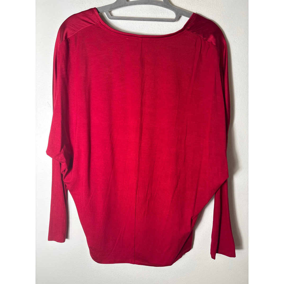 WHBM Red Satiny V Neck Long Sleeve Top Sz XS