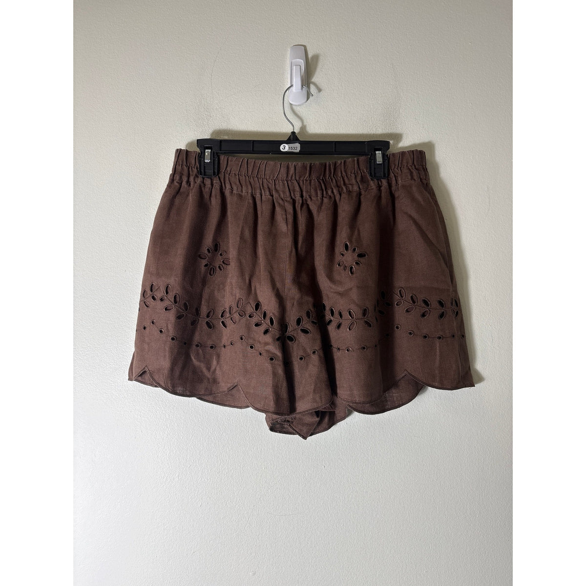 Oroton Brown High Waisted Eyelet Cotton Shorts Sz 12