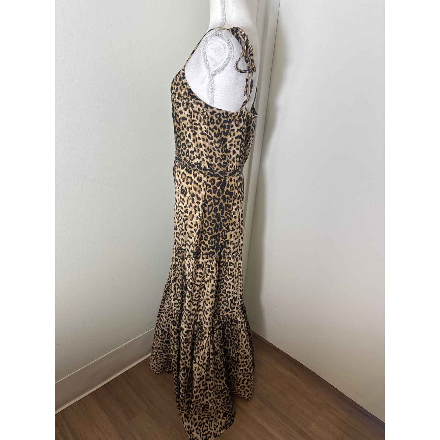 Veronica Beard Leopard Print Tie Shoulder Maxi Dress Sz S