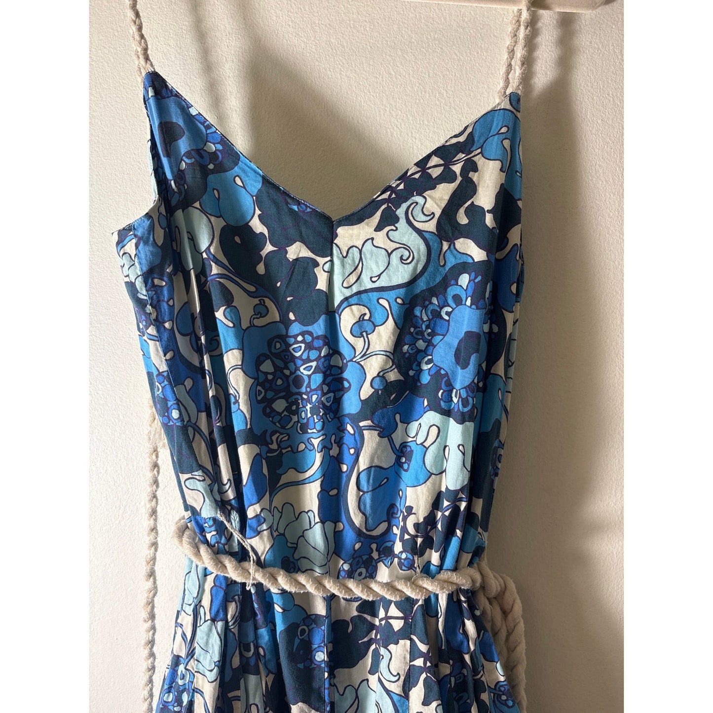 Rhode Blue and White Rope V Neck Mini Dresss Sz M