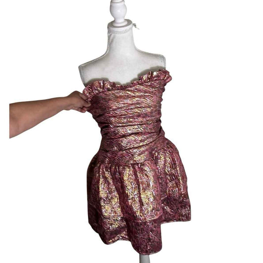 NWT Love Shack Fancy Pink Shimmer Strapless Mini Dress Sz 8