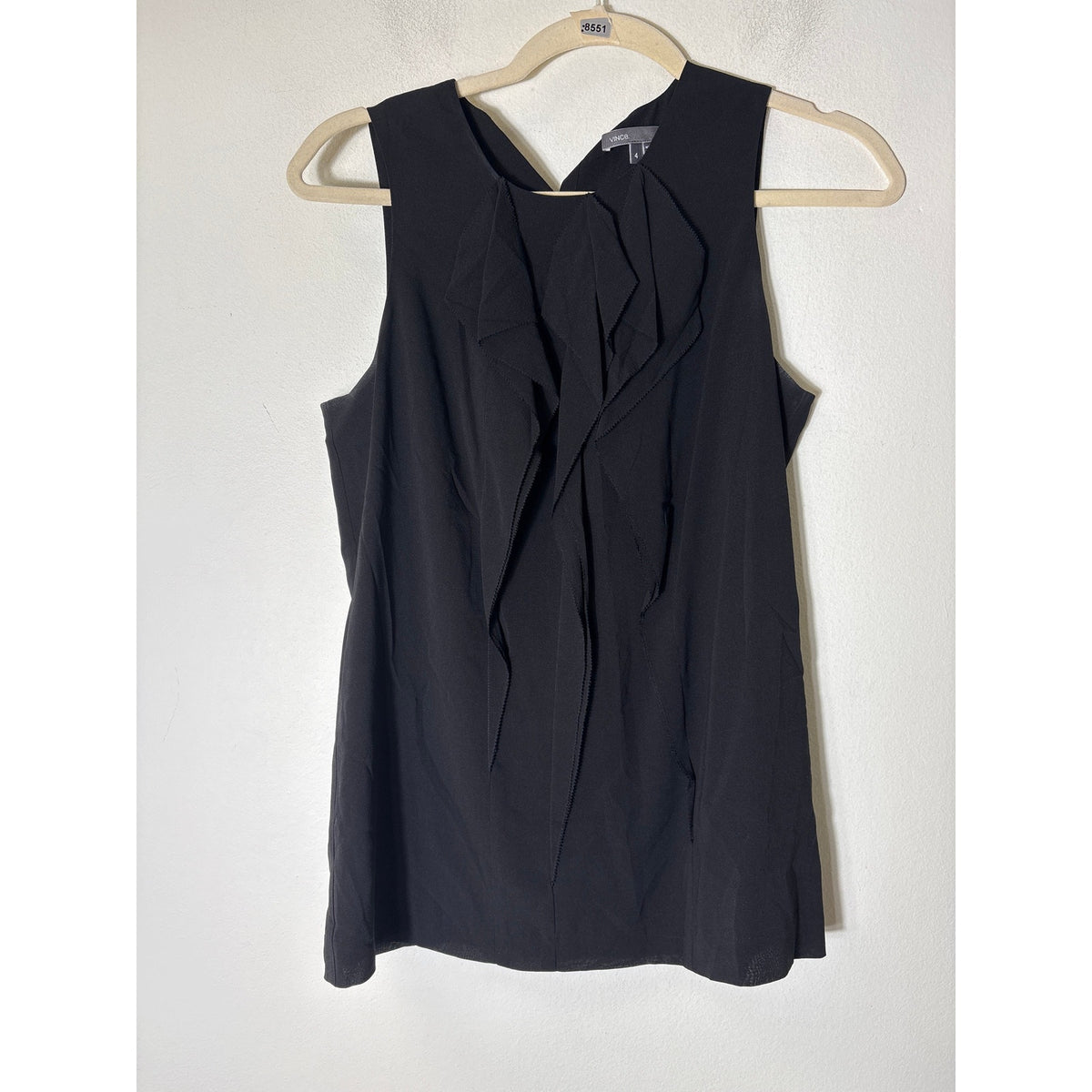 Vince Black Sleeveless Silk Ruffle Top Sz 4