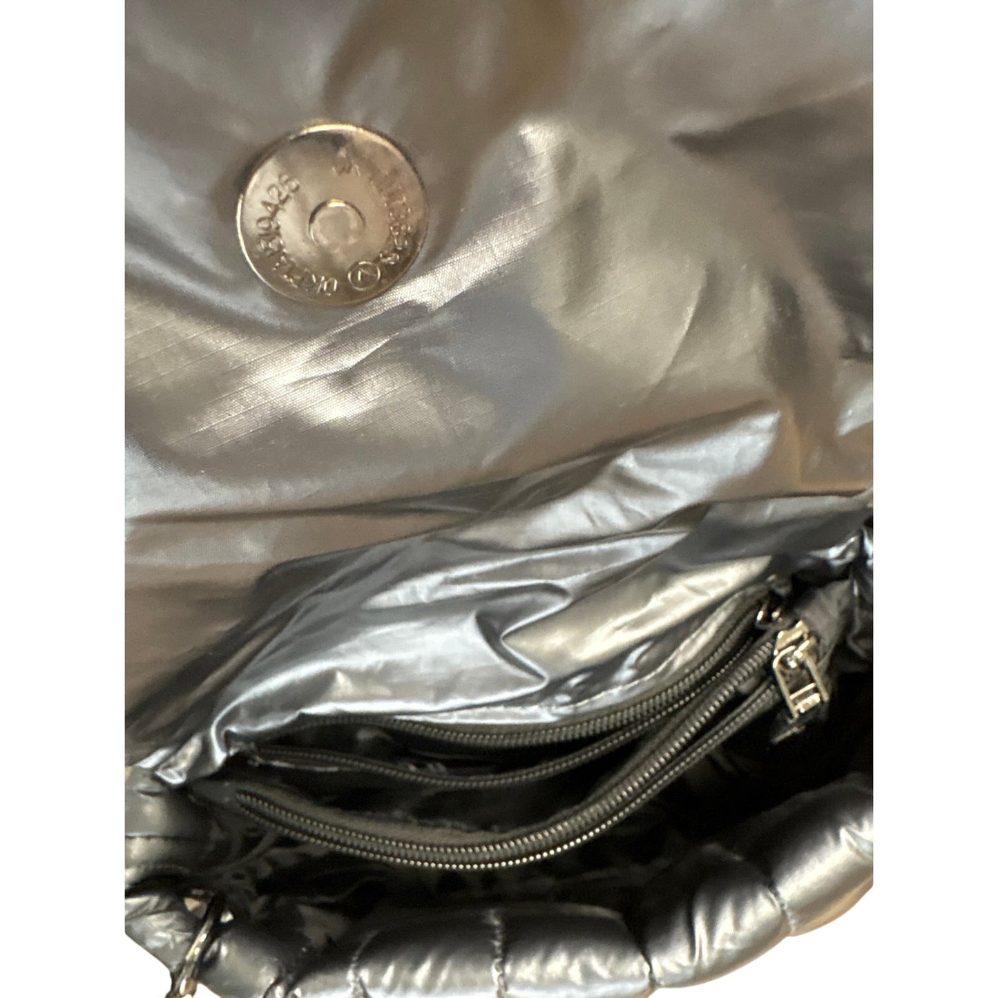Think Roylyn Silver Metallic Puffy Purse 7"x7"