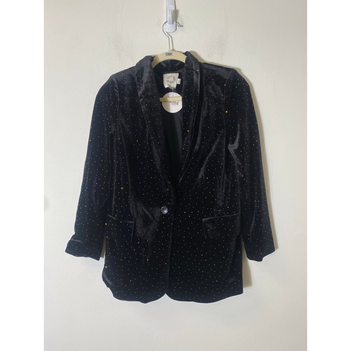 NWT Lili Sidonio Black Velvet Open Front Long Sleeve Blazer Sz XS