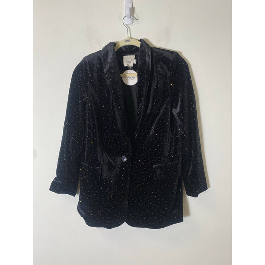 NWT Lili Sidonio Black Velvet Open Front Long Sleeve Blazer Sz XS