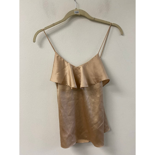 Harlyn Beige Silky Strappy Cami with Ruffle at the Neckline Sz M