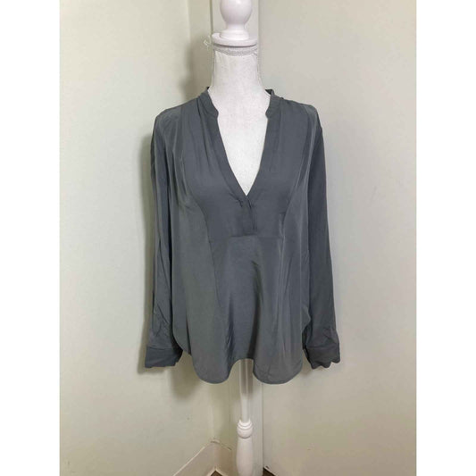 Vince Gray Long Sleeve V-Neck Silk Tunic Style Shirt Sz M