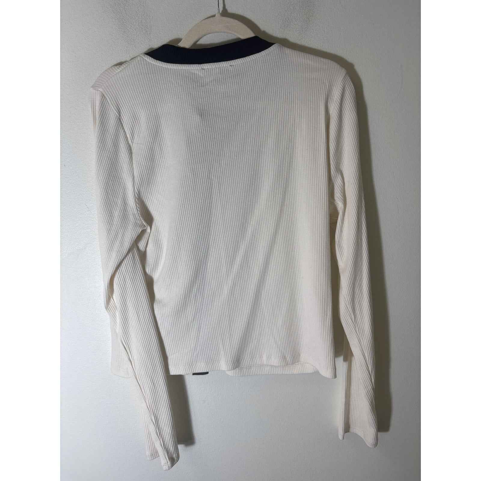 NWT J. Crew Black and Off White Long Sleeve Ribbed Shirt Sz XL