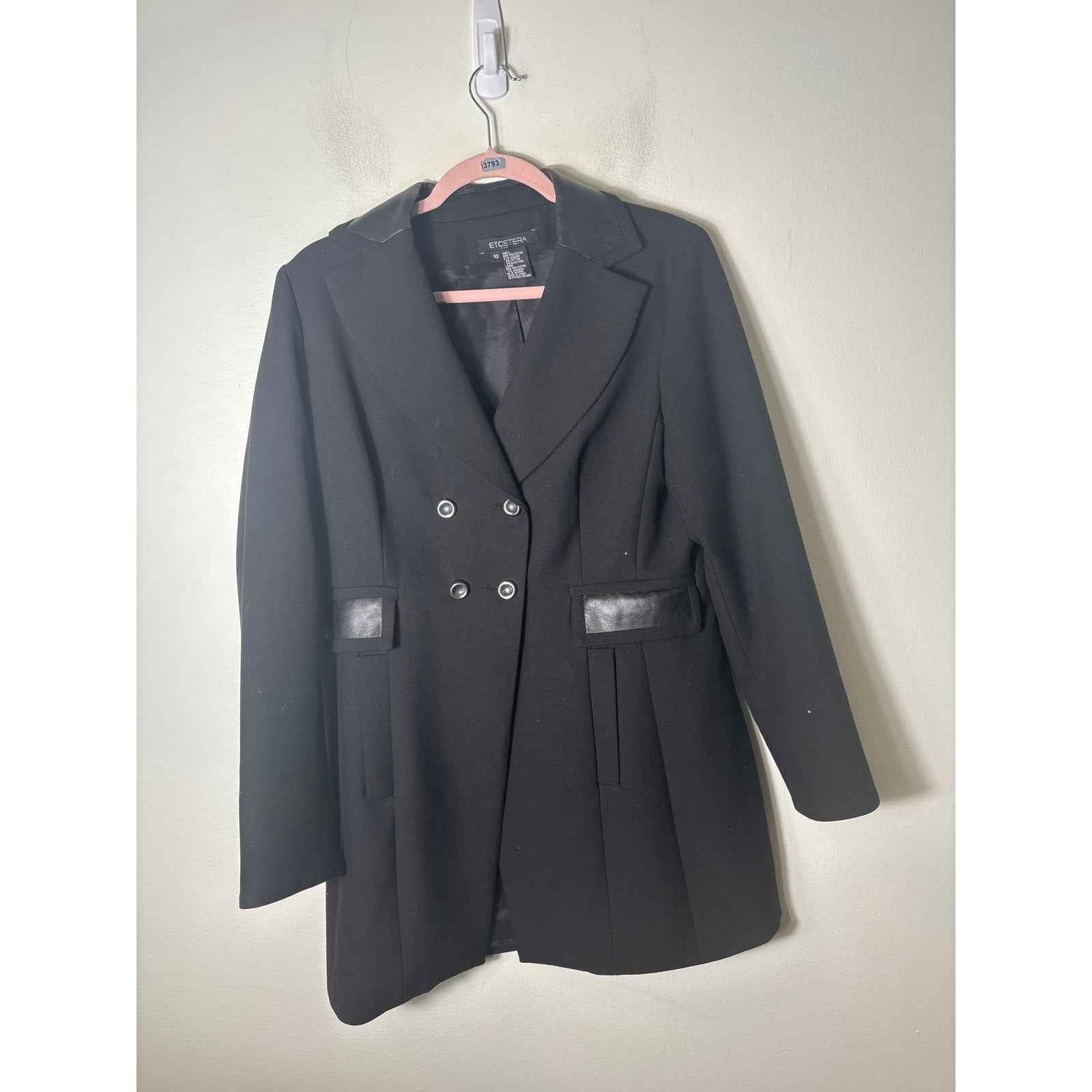 Etcetera Black with Leather Trim Blazer Sz 10