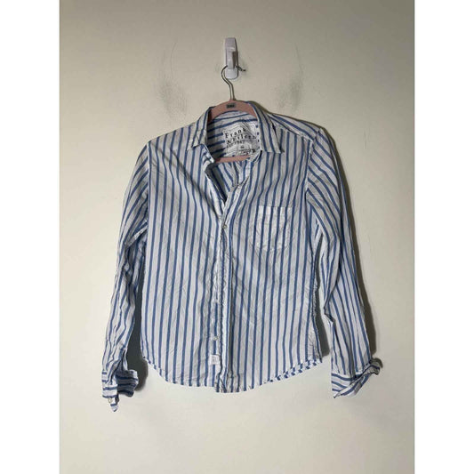 Frank & Eileen White and Blue Stripe Cotton Long Sleeve Button Up Shirt Sz XS