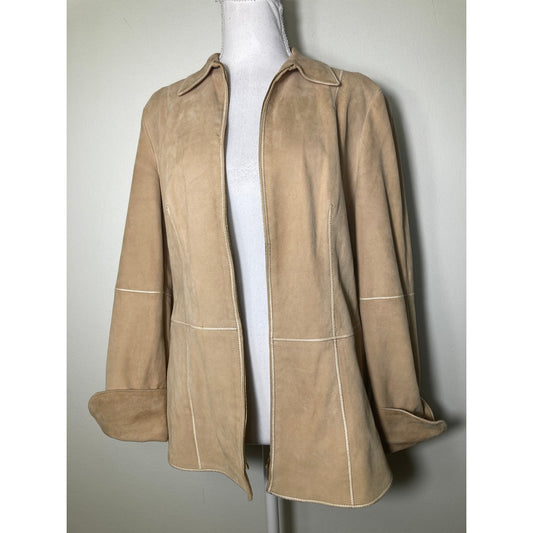 Worth Tan Leather Patchwork Zip Up Jacket Sz 10