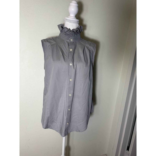 Kate Mchale Jensen Grey Sleeveless High Collar Button Up Shirt Sz Sm