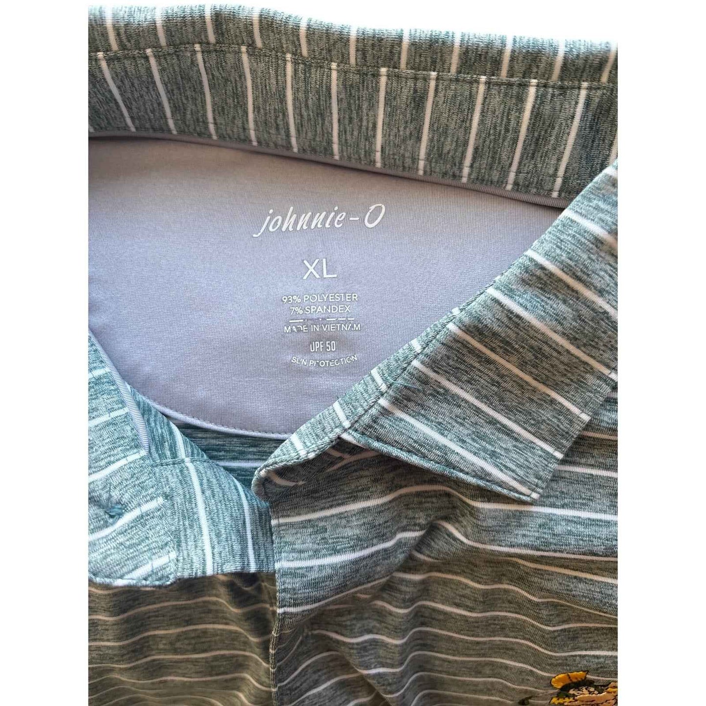 Men's Johnnie O Green and White Stripe Short Sleeve Spartan Shirt Sz XL