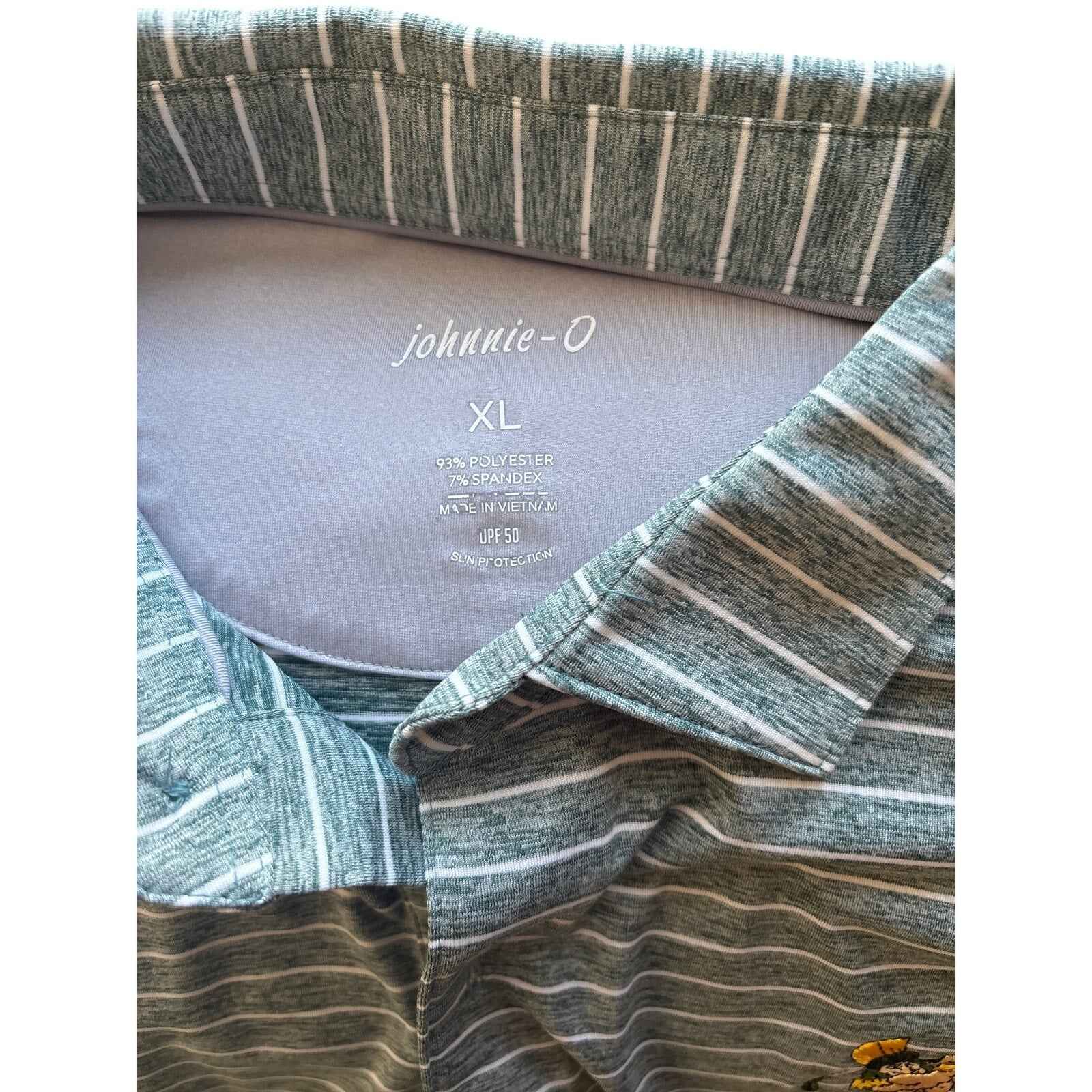 Men's Johnnie O Green and White Stripe Short Sleeve Spartan Shirt Sz XL