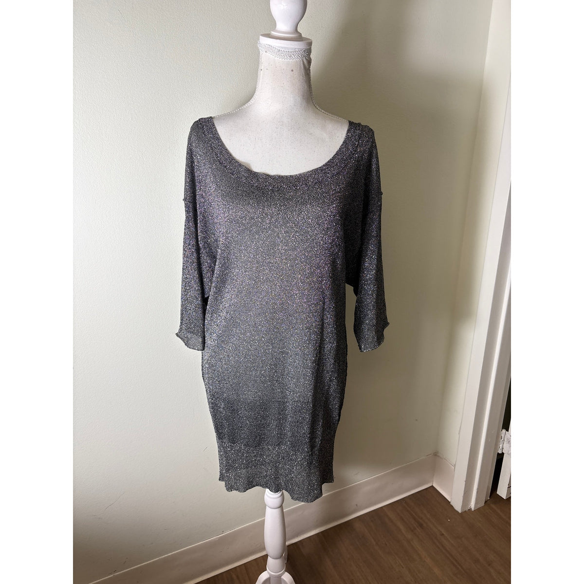 Ella Moss Black/Silver Metallic Short Sleeve Top Sz S