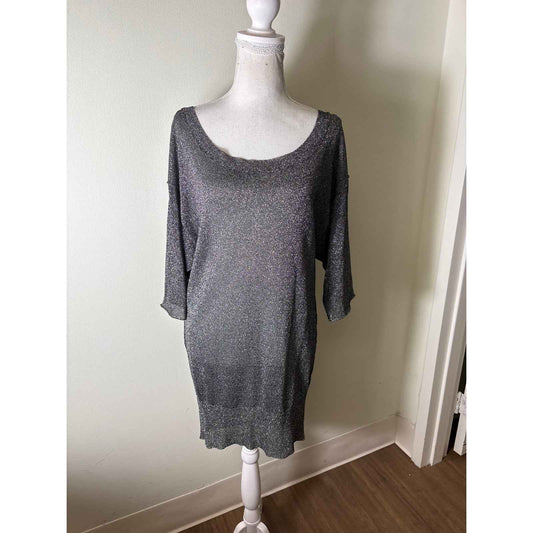Ella Moss Black/Silver Metallic Short Sleeve Top Sz S