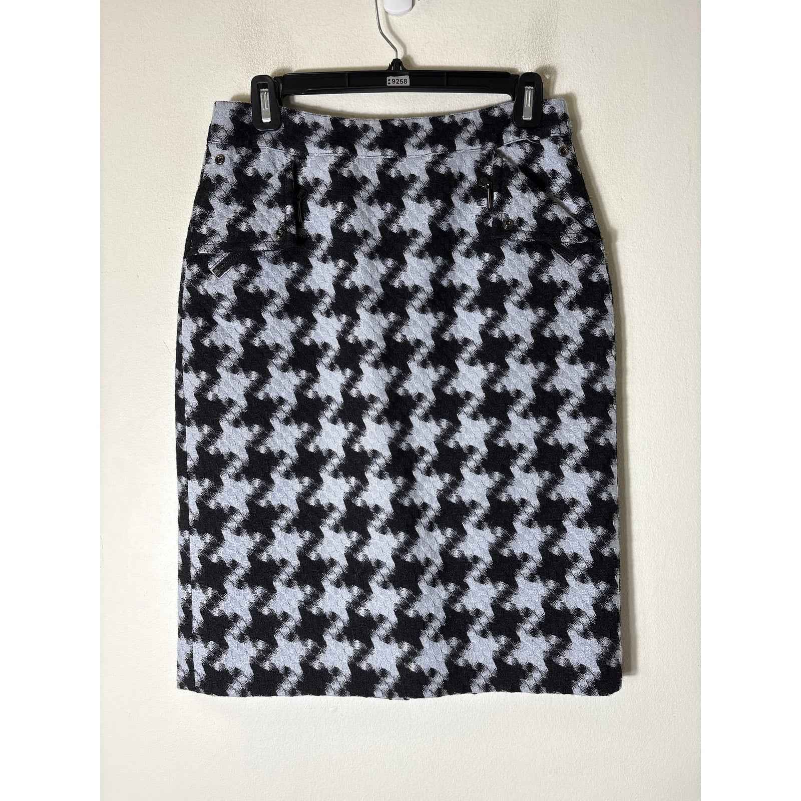 Carlisle Light Blue&Black Houndstooth Knit Midi Skirt Sz 4