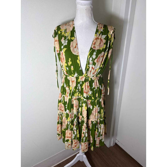 NWT Rebecca Taylor Green Garden Halter Baby Doll Dress Sz S