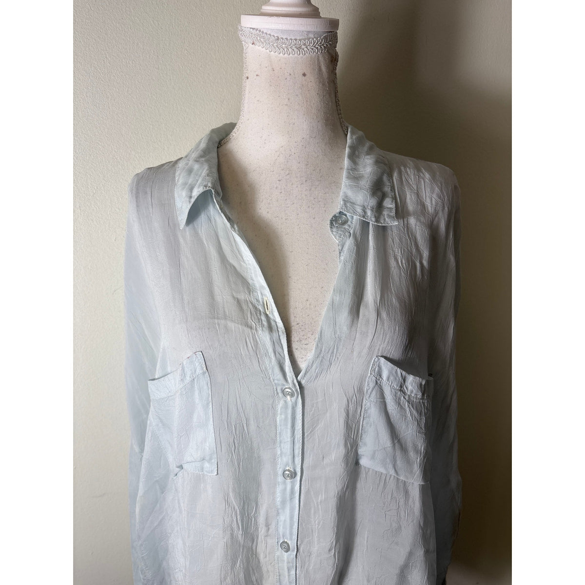 Maven Light Blue Sheer Double Pocket Button Up Shirt Sz L