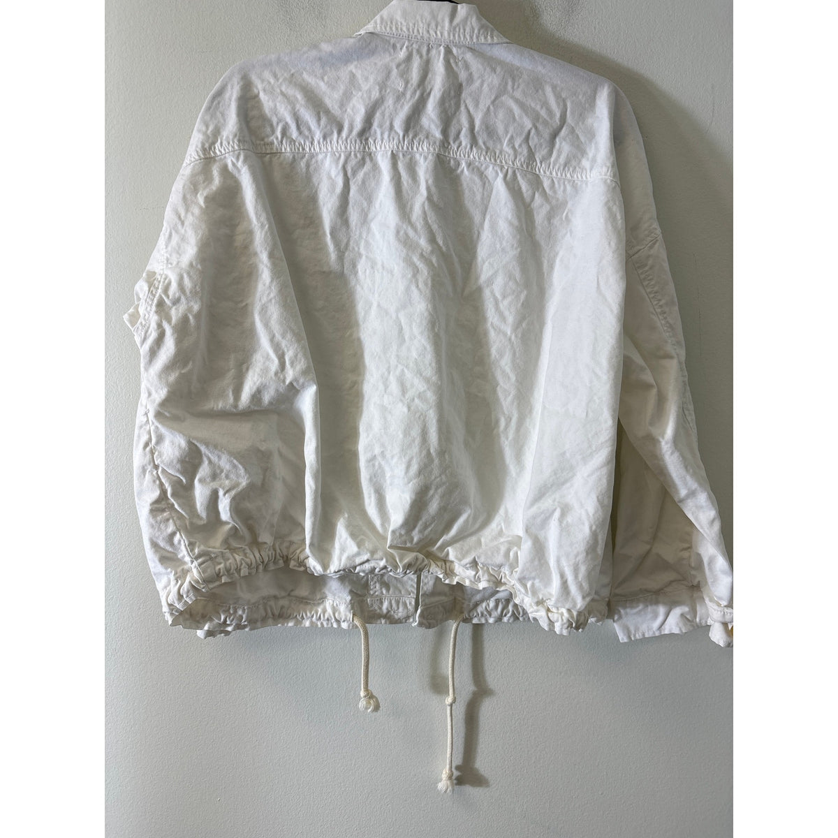 Velvet White Button Up Drawstring Waist Jacket Sz M