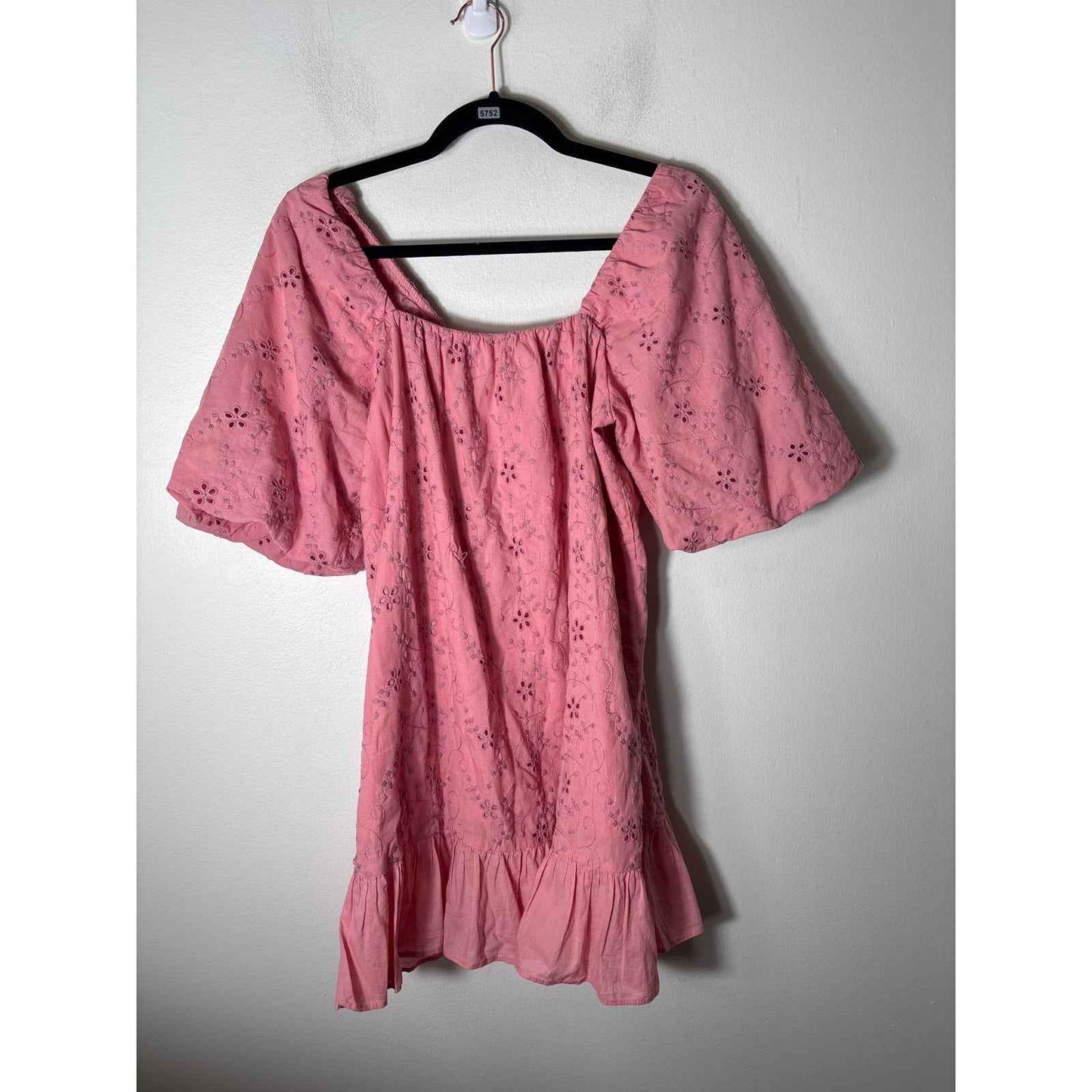 Zara Pink Eyelet Puff Half Sleeve Cotton Mini Dress Sz S