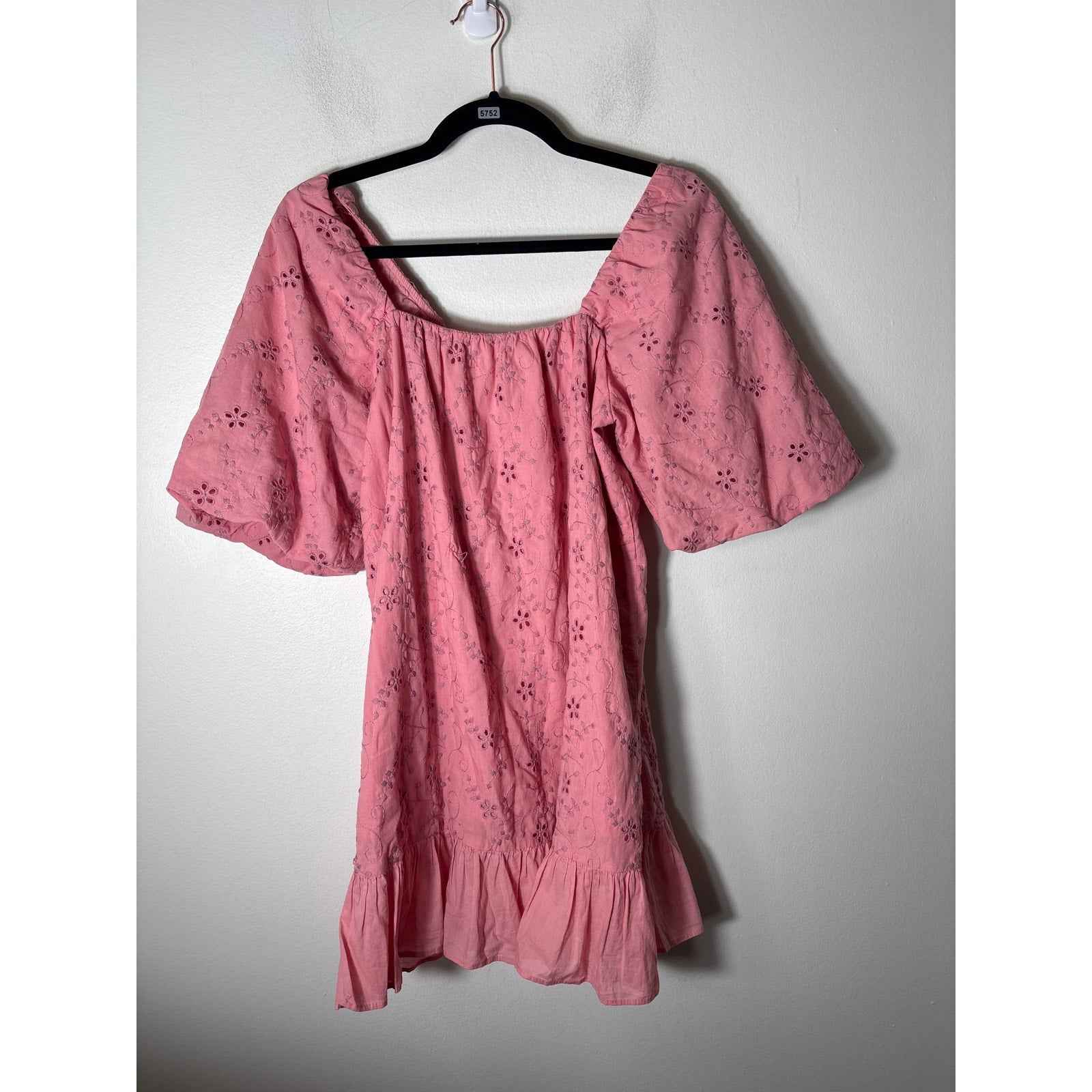 Zara Pink Eyelet Puff Half Sleeve Cotton Mini Dress Sz S