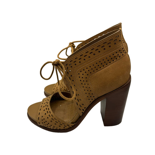 Gianni Bini Brown Chunky Heel Leather Open Toe Sandal Bootie Sz 6