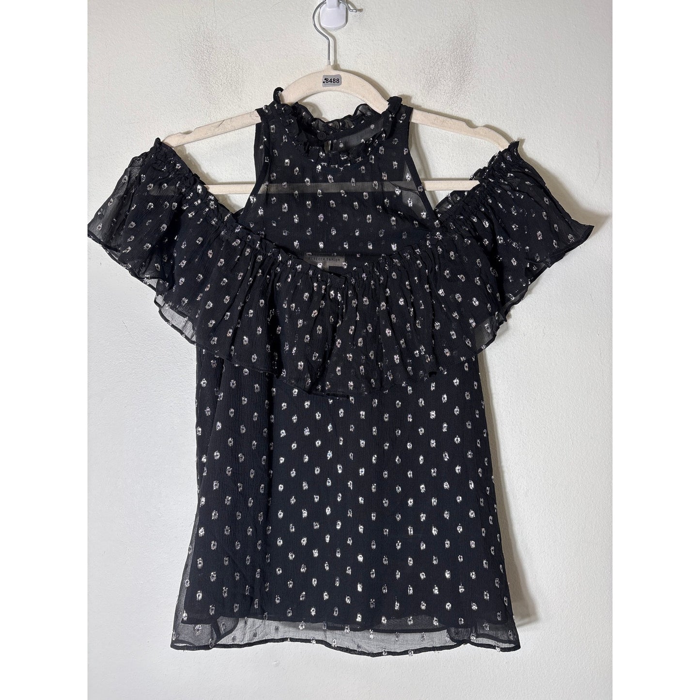 Rebecca Taylor Black and Silver Cold Shoulder Top sz 0
