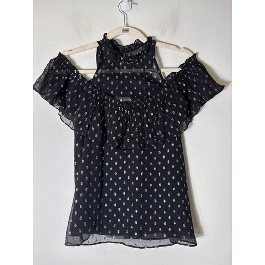 Rebecca Taylor Black and Silver Cold Shoulder Top sz 0