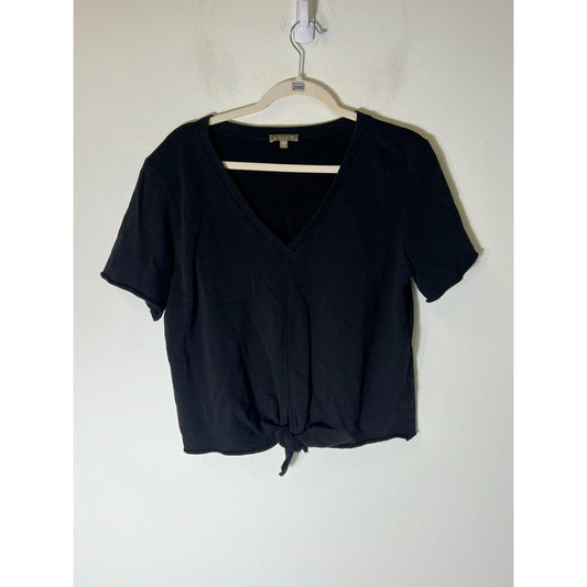 Lilla P Black V-Neck Short Sleeve Raw Hem Sz S