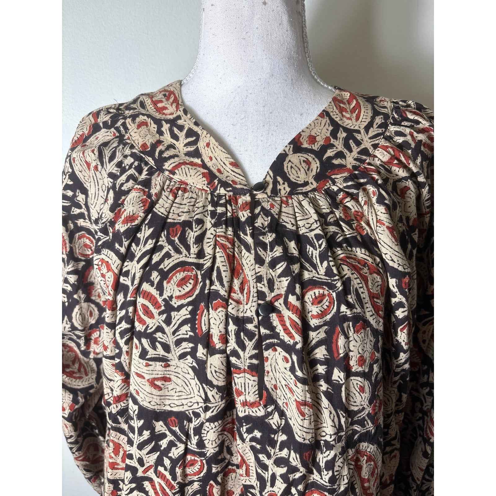 India Collection Black Tan Long Sleeve Cotton Top Sz S