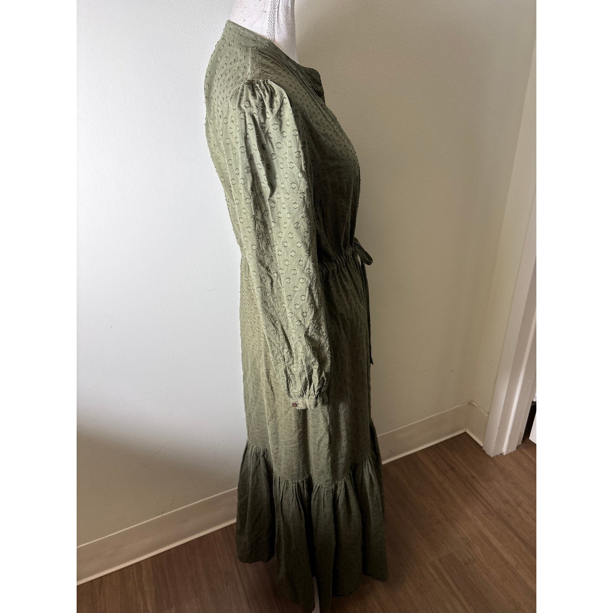 Emerson Fry / India Collection Olive Green Dot Maxi Dress Sz S