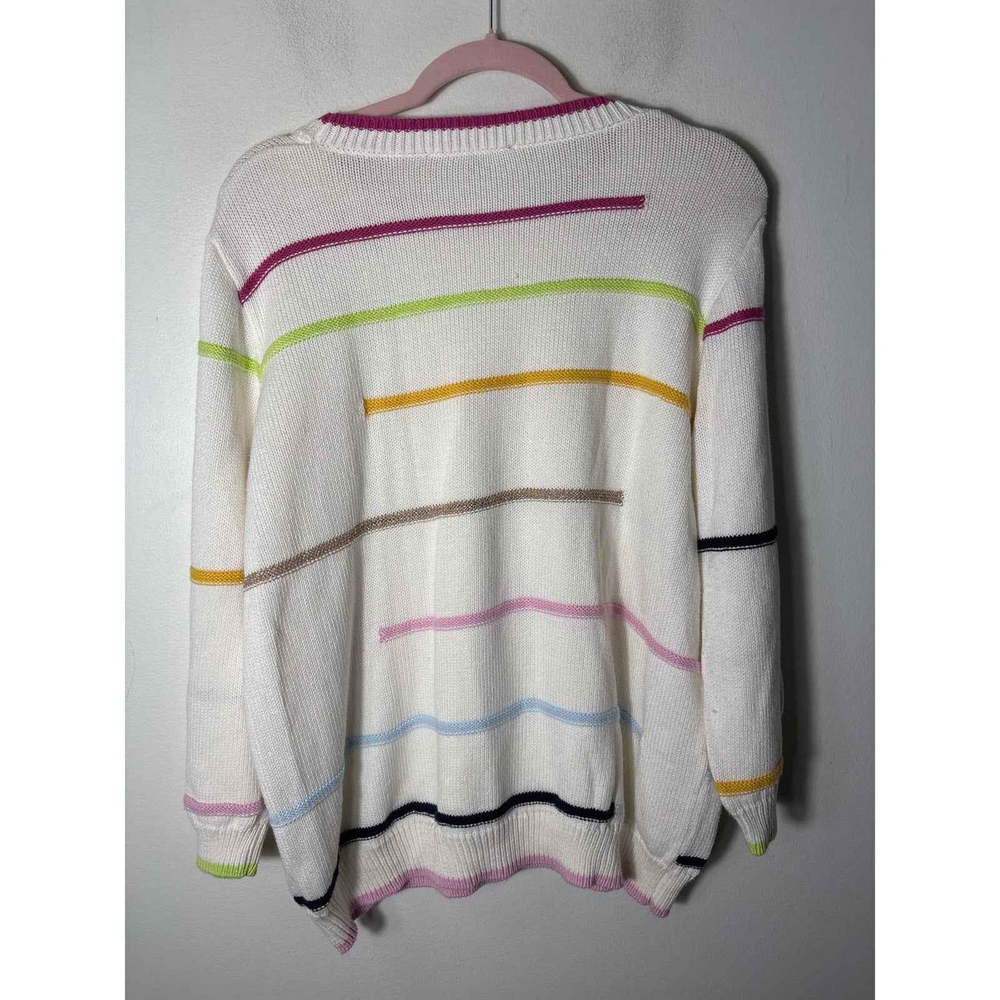 Elliott Lauren Cream With Multi Color Stripes Sweater Sz XL