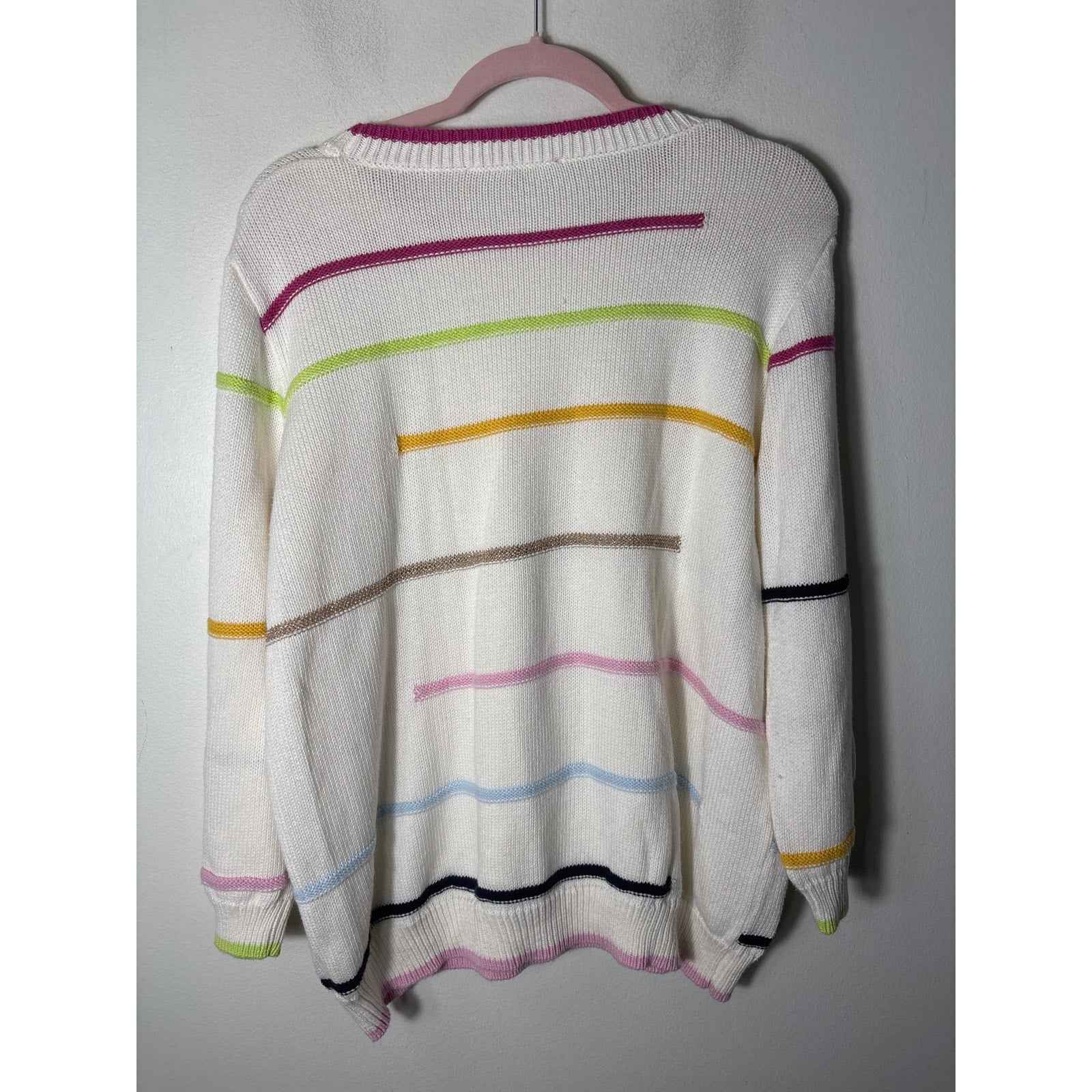 Elliott Lauren Cream With Multi Color Stripes Sweater Sz XL